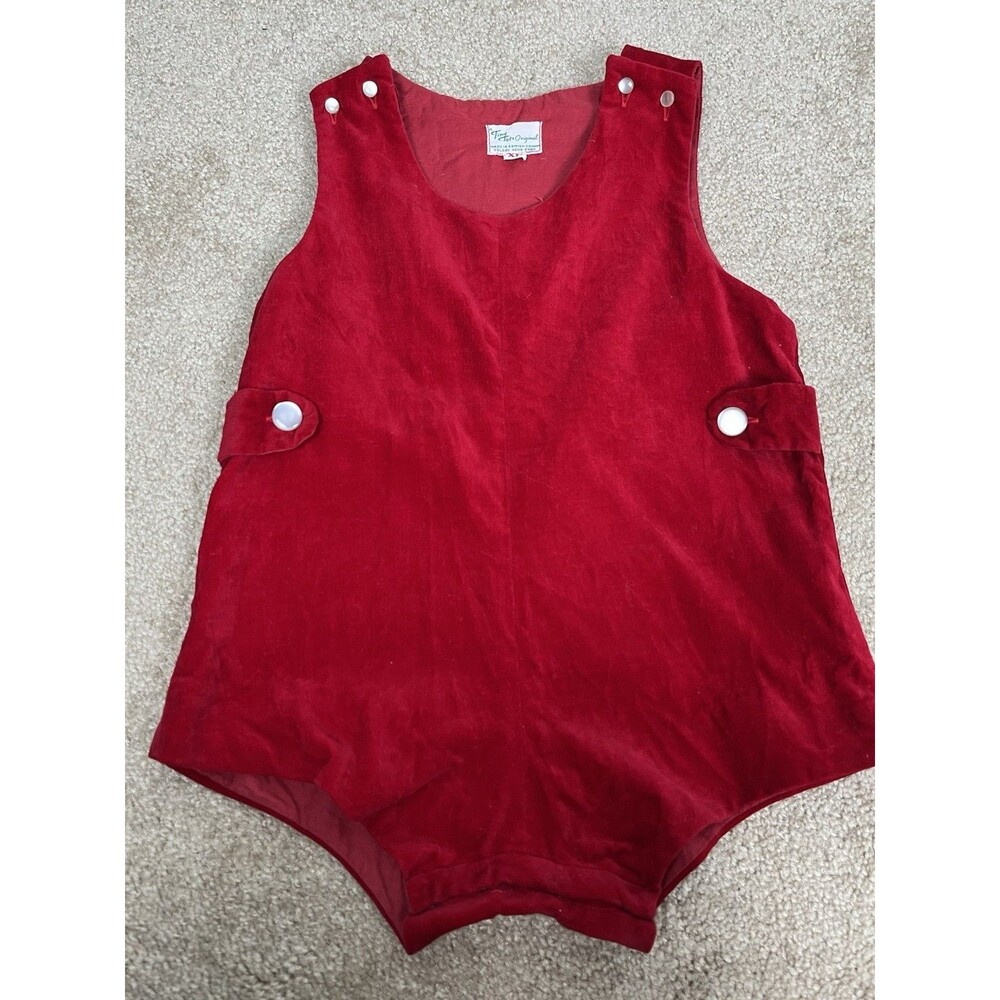 VTG Tiny Tots Red Velvet Jon Jon Christmas Romper 12-18M Hong Kong XL Holiday